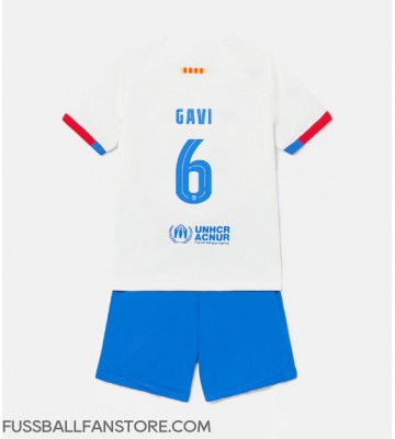 Barcelona Paez Gavi #6 Replik Auswärtstrikot Kinder 2023-24 Kurzarm (+ Kurze Hosen)